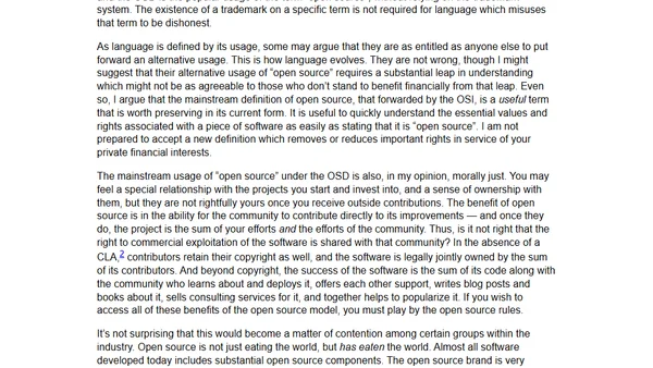 Open Source is defined by the OSI's Open Source Definition