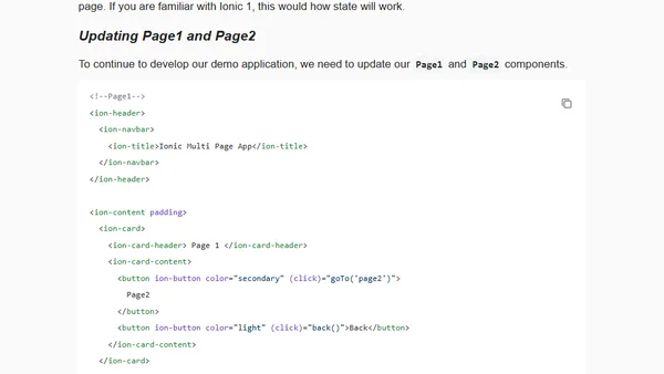 Multi Page Navigation in an Ionic App