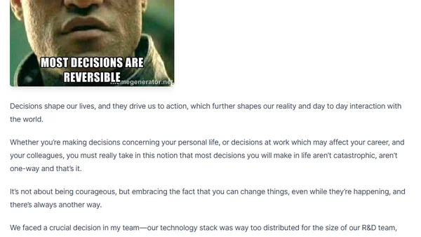 Most decisions in life are reversible