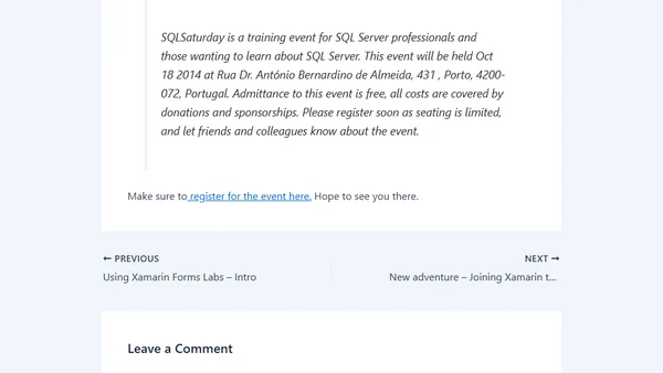 My first public presentation about Xamarin : SqlSaturday #341 Oporto