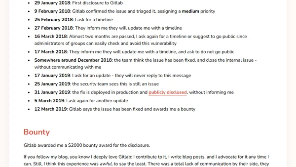 Responsible disclosure: improper access control in Gitlab private project.