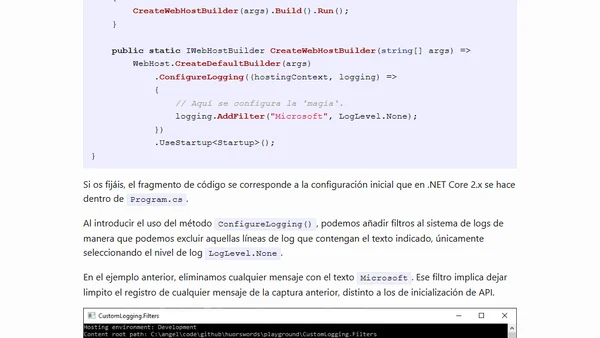 Logging | Excluir mensajes de logging en .NET Core