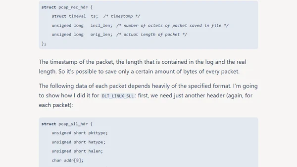 PCAP Format for Logs