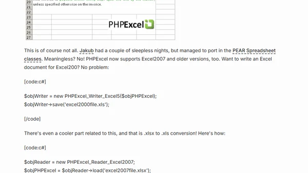 PHPExcel 1.3.5 released