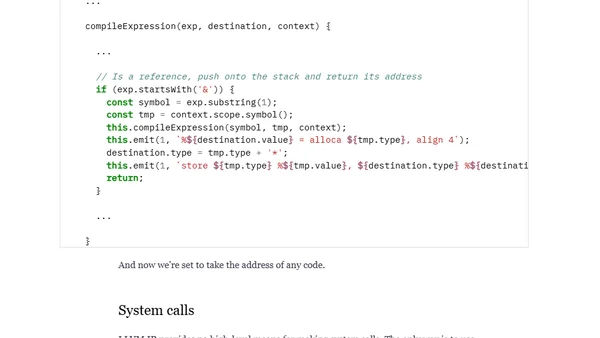 Writing a lisp compiler from scratch in JavaScript: 6. LLVM system calls