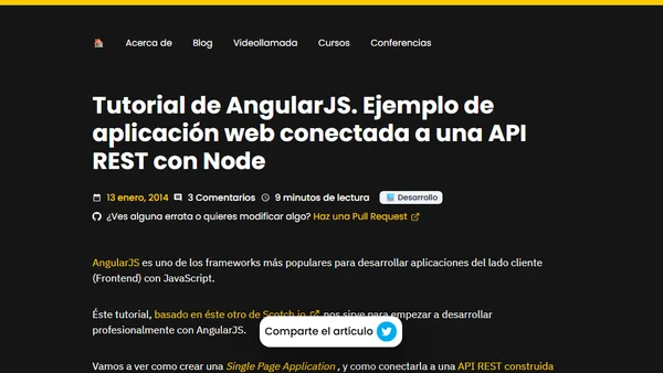 Tutorial de AngularJS. Ejemplo de aplicación web conectada a una API REST con Node