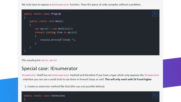 Shorts: foreach on type without IEnumerable