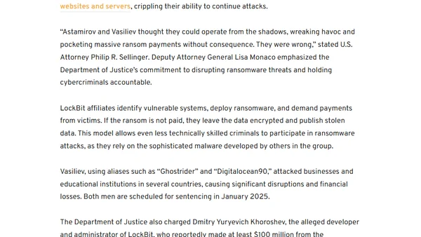 LockBit ransomware affiliates plead guilty in U.S. legal proceedings