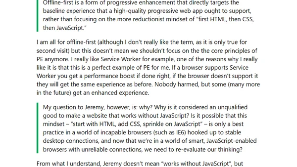 My reply to ” Progressive enhancement isn’t dead, but it smells funny” by Nolan Lawson