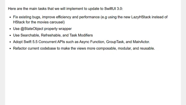 Video Tutorial - Refactor MovieDB App from SwiftUI 1 to SwiftUI 3 with iOS 15 & Swift 5.5 Async Await