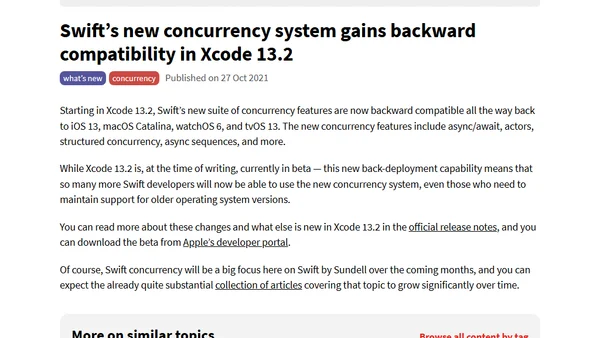 Swift’s new concurrency system gains backward compatibility in Xcode 13.2