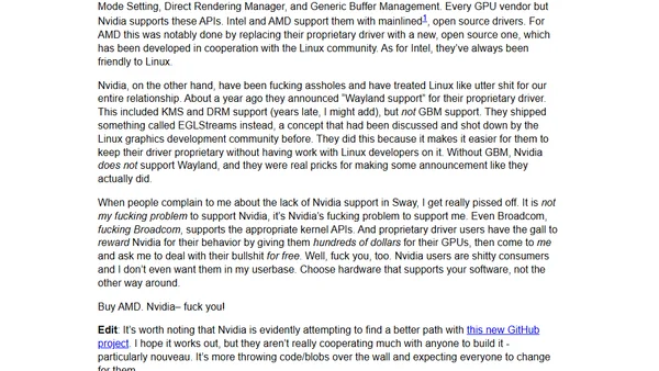 Nvidia sucks and I'm sick of it