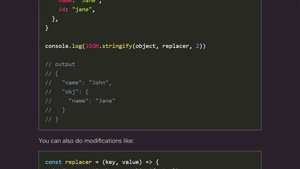 The second argument in JSON.stringify()