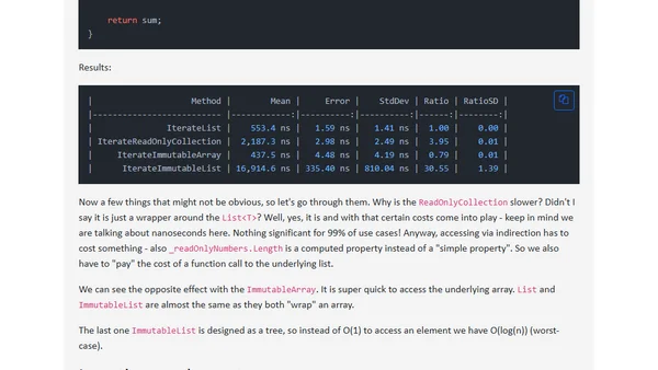Performance (ReadOnly)List vs Immutable collection types
