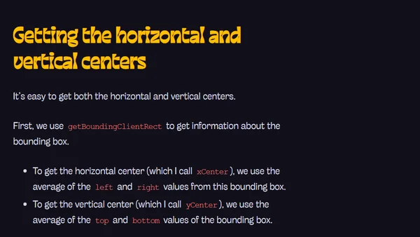 Getting the horizontal and vertical centers of an element