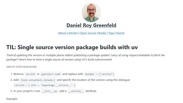 TIL: Single source version package builds with uv