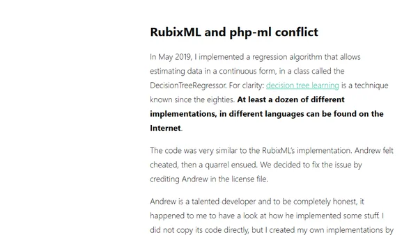 DMCA, php-ml and copyright boundaries
