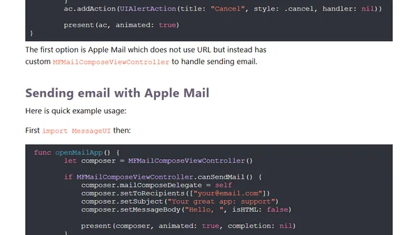 How to let users send feedback using email app of their choice in iOS