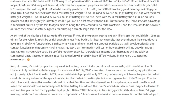 Thoughts about the Palm Foleo