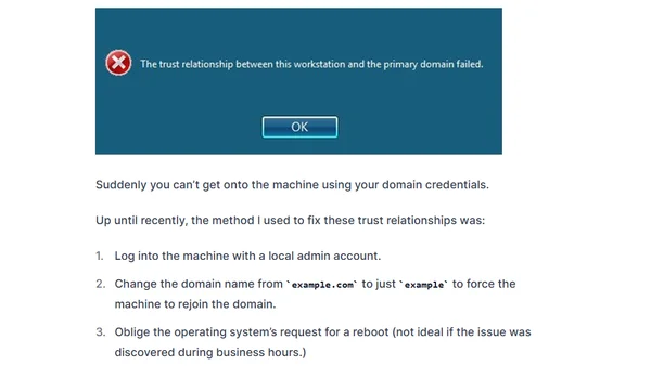 Repairing Trust Relationships Without a Reboot