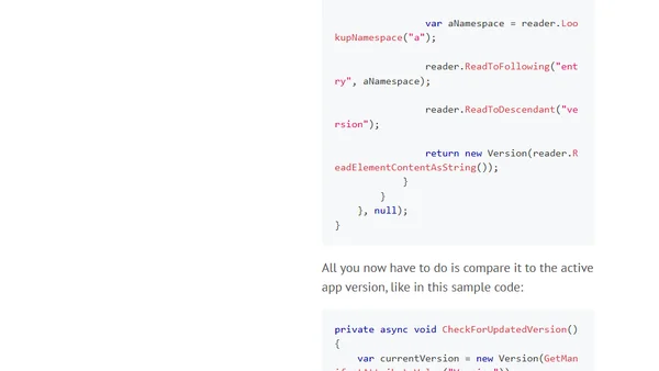 Checking for updates from inside a Windows Phone app