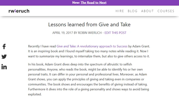 Lessons learned from Give and Take