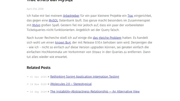 Trac 0.10.3 auf MySQL