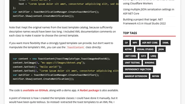 Strongly typed helper for toast notifications