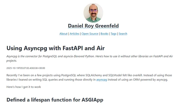 Using Asyncpg with FastAPI and Air