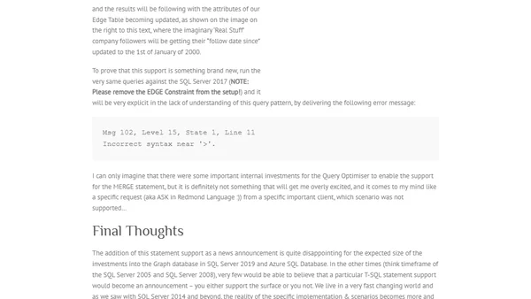 SQL Graph, part IV – Merge DML Support (aka MATCH support for the MERGE against the Edges)