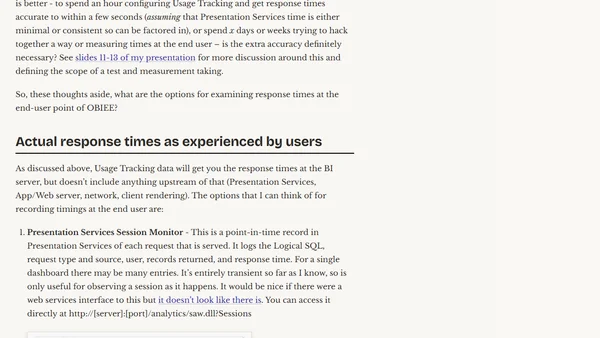 Measuring real user response times for OBIEE