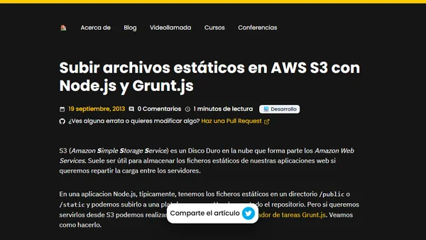 Subir archivos estáticos en AWS S3 con Node.js y Grunt.js