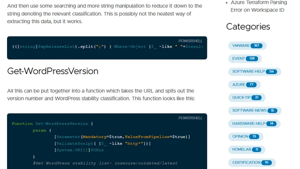 Use PowerShell to check WordPress versions