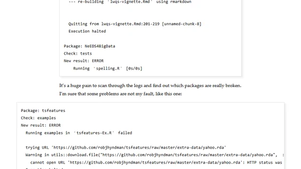 Navigating CRAN's Reverse Dependency Check Logs