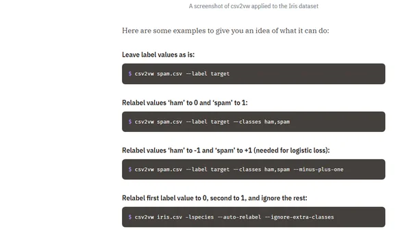 Convert CSV to Vowpal Wabbit's Input Format