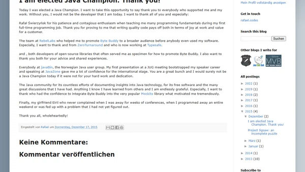 I am elected Java Champion. Thank you!