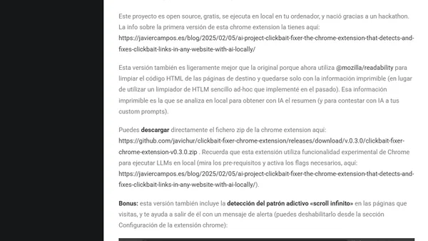 «Clickbait fixer» chrome extension actualizada: ejecuta tus propios prompts antes de abrir un link