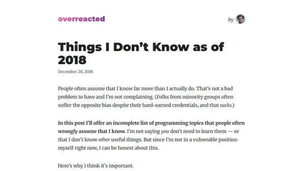 Things I Don’t Know as of 2018