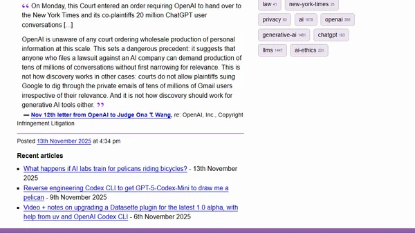 Quoting Nov 12th letter from OpenAI to Judge Ona T. Wang