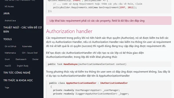 Tạo các Requirement và Authorization handler chứng thực quyền truy cập Authorize trong ASP.NET Core