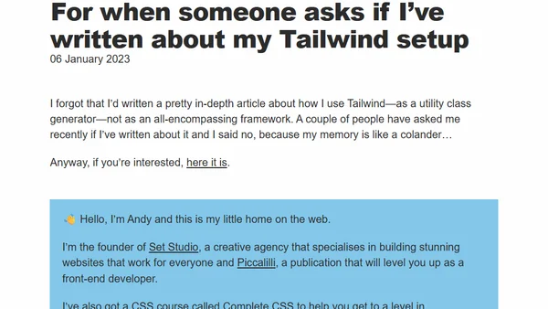For when someone asks if I’ve written about my Tailwind setup