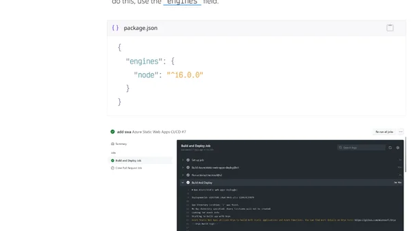 Specify your Node.js version for the Azure Static Web App GitHub Action