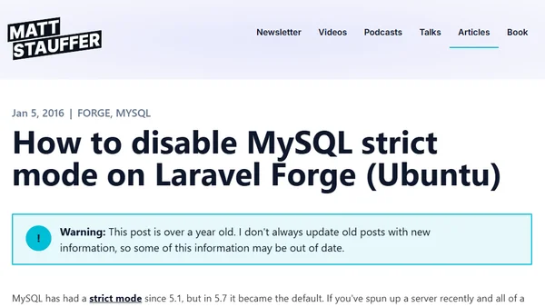 How to disable MySQL strict mode on Laravel Forge (Ubuntu)
