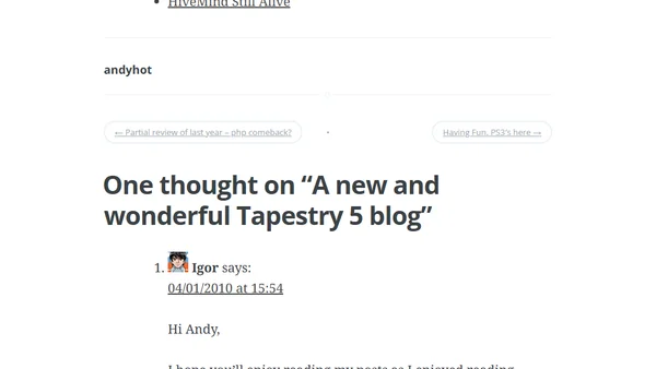 A new and wonderful Tapestry 5 blog