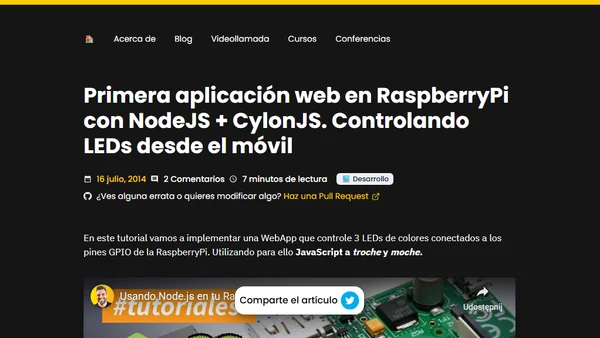 Primera aplicación web en RaspberryPi con NodeJS + CylonJS. Controlando LEDs desde el móvil
