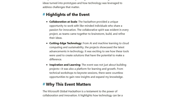 Microsoft Global Hackathon 2024: Innovation and Contribution