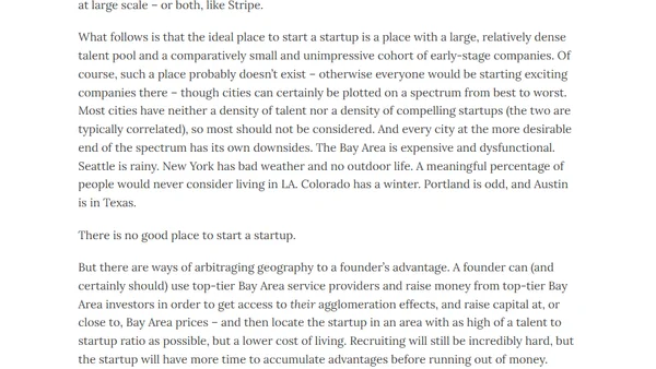 There is no good place to start a startup