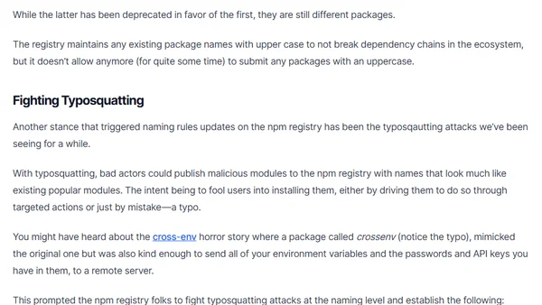Fighting npm typosquatting attacks and naming rules for npm modules