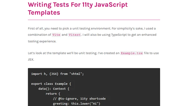 Unit Test 11ty Pages With Vitest and Typescript
