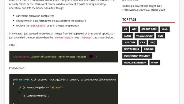 [WPF] Prevent the user from pasting an image in a RichTextBox